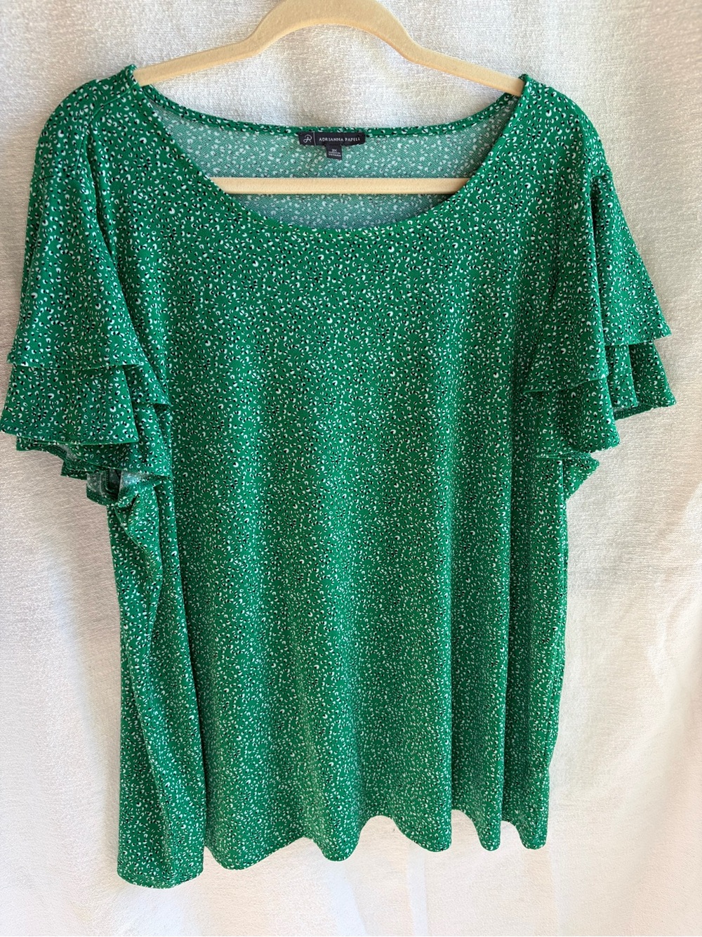 Adrianna Papell Emerald Green Short Sleeve Ruffle Blouse